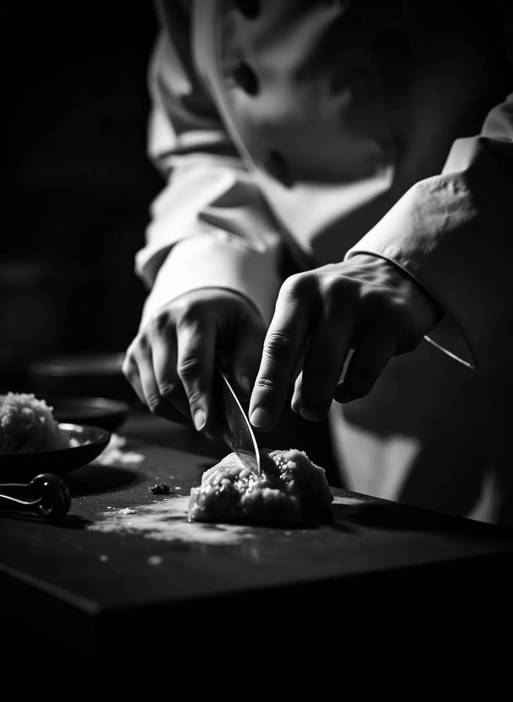 Preparação minuciosa de sushi no balcão