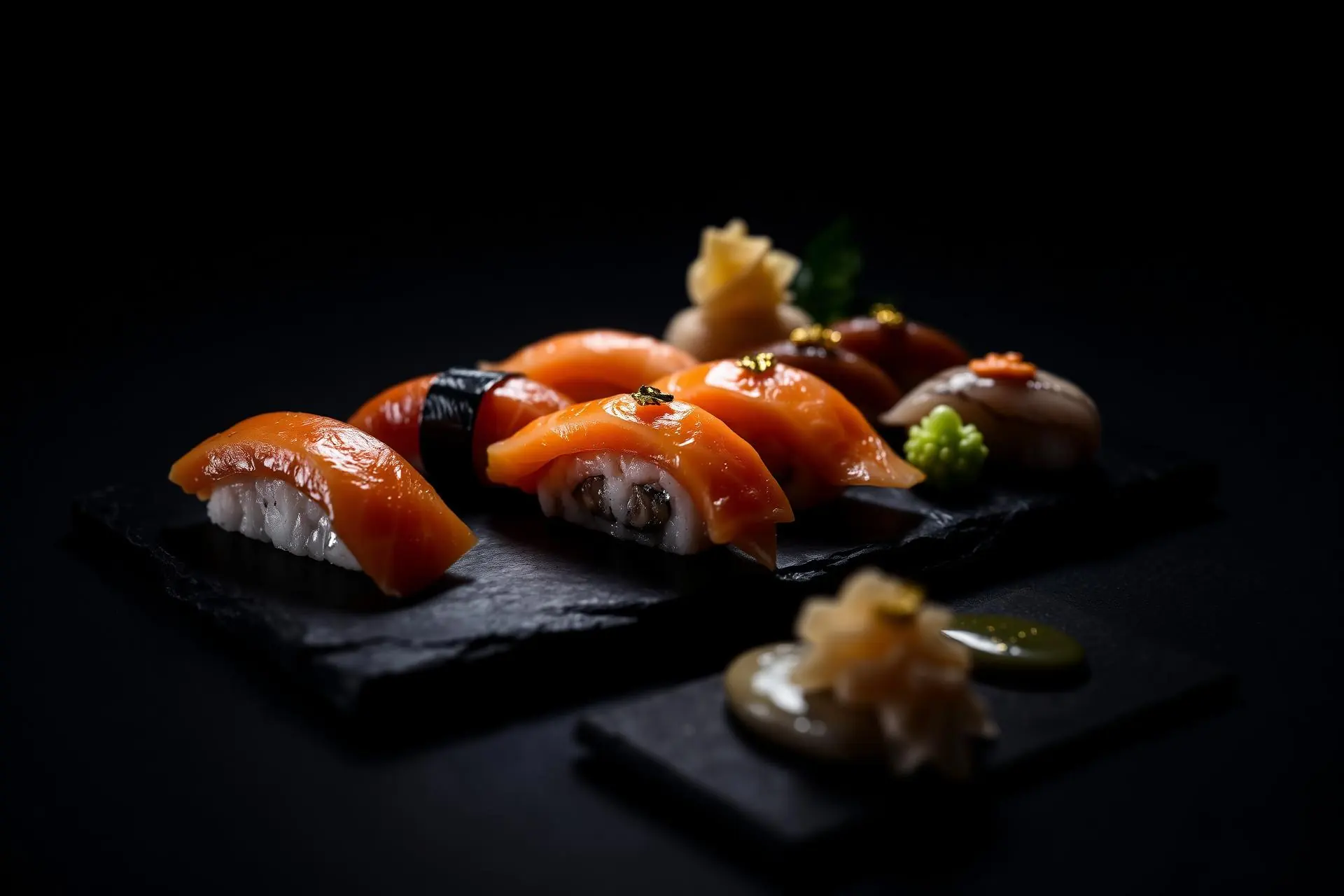 Variedade de sushi fresco servido no Kohaku